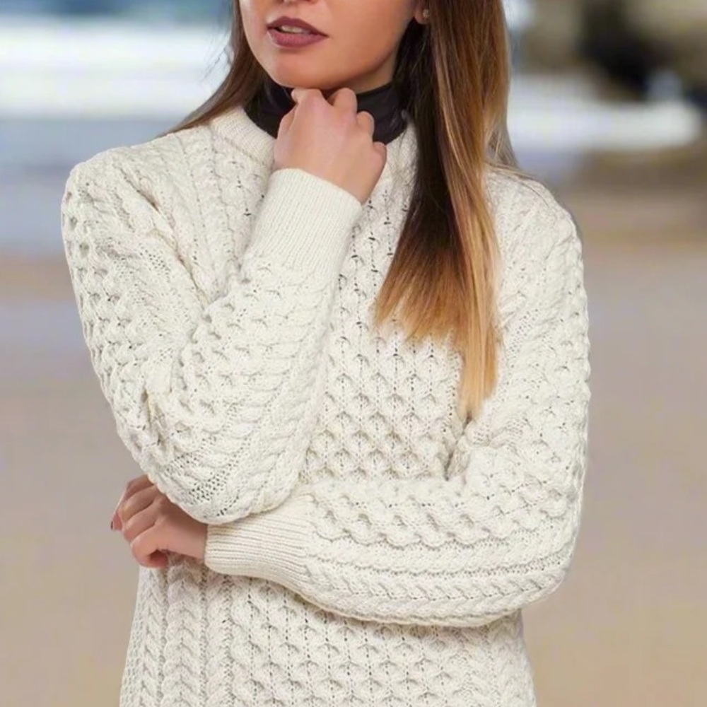 Original Aran Co. 100% Merino Wool Honeycomb Fisherman Sweater size S fits XS